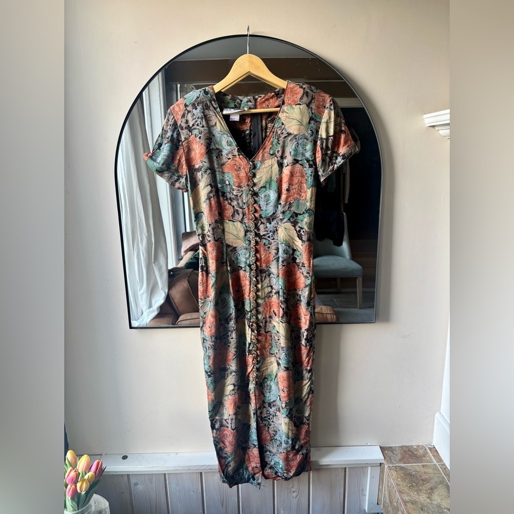 Vintage LA BELLE | floral midi dress | size 7 - Picture 1 of 6